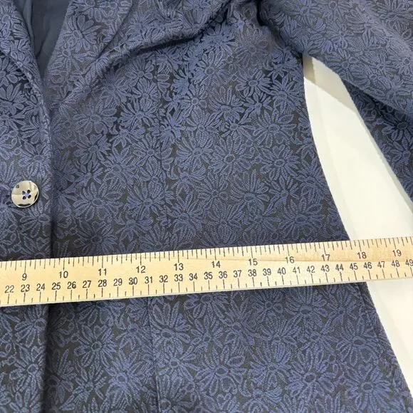 T Tahari Navy Blazer Womens 8 Tapestry Dark Floral Gothic Career Jacket 1 Button - Picture 12 of 12